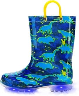 EUXTERPA Toddler Kids Waterproof Light Up Rain Boots Patterns and Glitter Boots with Handles for Boys Girls