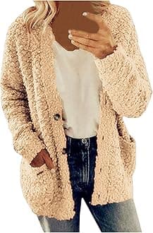PIFAMEWinter Coats for Women Fleece Jacket Warm Casual Coats with Pockets Long Sleeve Button Down Cardigans Sweaters