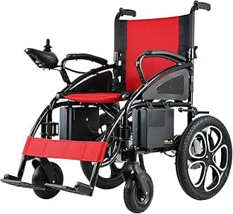 Electric Wheelchairs for Adults, Foldable Travel Motorized Wheelchairs for Seniors, Folding Portable Mobility Scooter, Lightweight Compact Fold Power Wheelchair - Red and Black Style