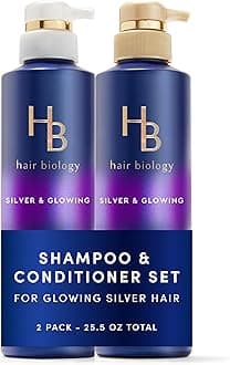Biotin-Infused Purple Shampoo and Conditioner Set for Grey Hair, Anti-Brassiness, Moisturizing, Color-Safe, Silver & Glowing, Corrects Yellow Tones, 12.8 Fl Oz Each, 2 Pack