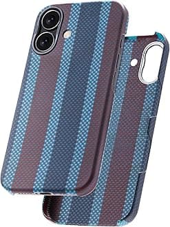Aramid Fiber for iPhone 16 Plus Case,Compatible with Magnet,Slim & Light for iPhone 16 Plus, Case-Less Touch Feeling,Red-Blue Stripes