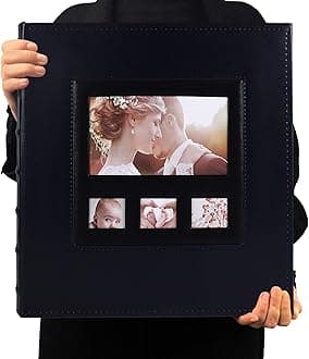 RECUTMS Photo Album 4x6 600 Pockets‚ Black Pages‚ 5 Per Page Leather Cover Slots,Extra Large Capacity Family Wedding Picture Albums Holds 600 Horizontal and Vertical Photos (Blue)