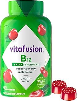 Extra Strength Vitamin B12 Gummy Vitamins for Energy Metabolism Support and Nervous System Health Support, Cherry Flavored, America’s Number 1 Gummy Vitamin Brand, 45 Day Supply, 90 Count