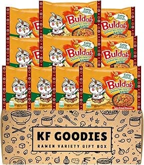 KF GOODIES Korean Ramen Variety Pack Gift Box (10 Count) – Spicy Buldak Noodle Assortment for Birthdays, College Care Packages, Office Snacks, and Gift Baskets