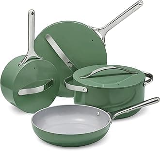 Caraway Nonstick Ceramic Cookware Set (12 Piece) Pots, Pans, Lids and Kitchen Storage - Non Toxic - Oven Safe & Compatible with All Stovetops - Sage