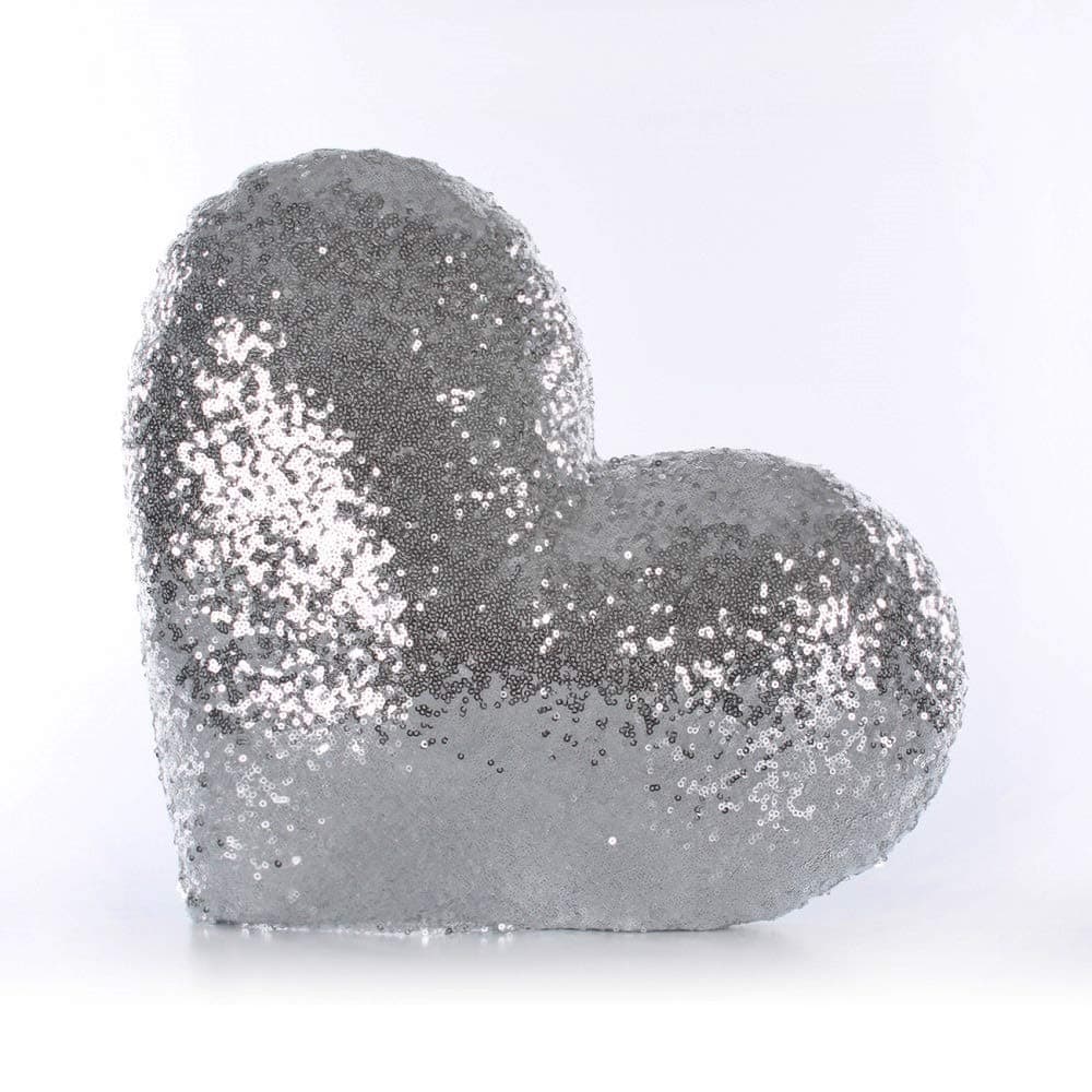 Silver Sequins Pillow, Heart Cushion,Silver Heart Pillow, Sequin Throw Pillow, Master Bedroom Pillow, Teen Girl Room Decor, Sparkly Pillows