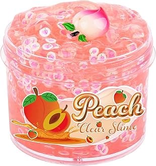 Peach Clear Pink Stretchy Jelly Crystal Water Glassy Slime with Charms - DIY Bubble Slime Soft Putty for Girls & Boys, 7oz/200ml