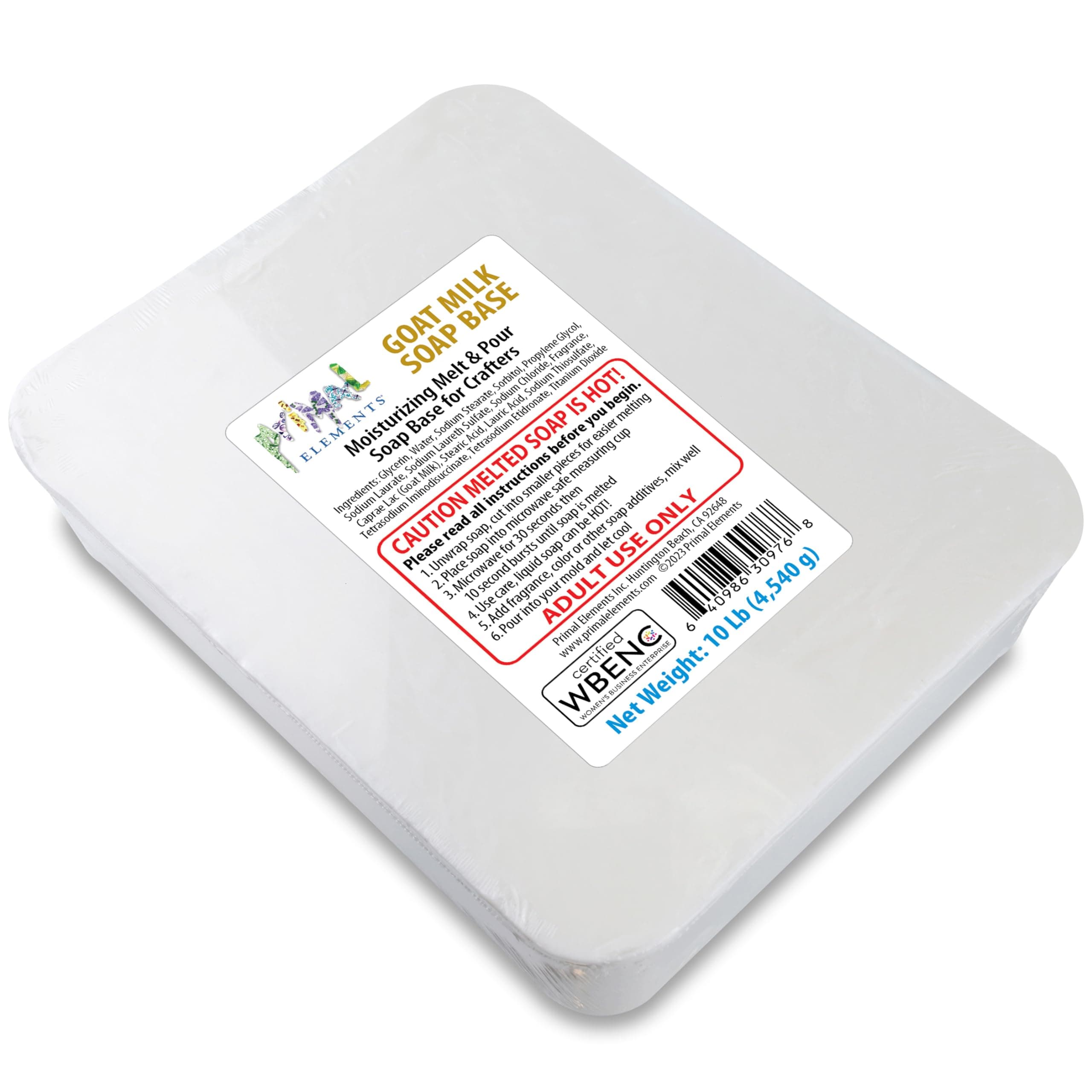 Primal Elements Goat Milk Soap Base - Moisturising Melt and Pour Glycerine Soap Base for Crafting and Soap Making, Easy to Cut - 10 Pound