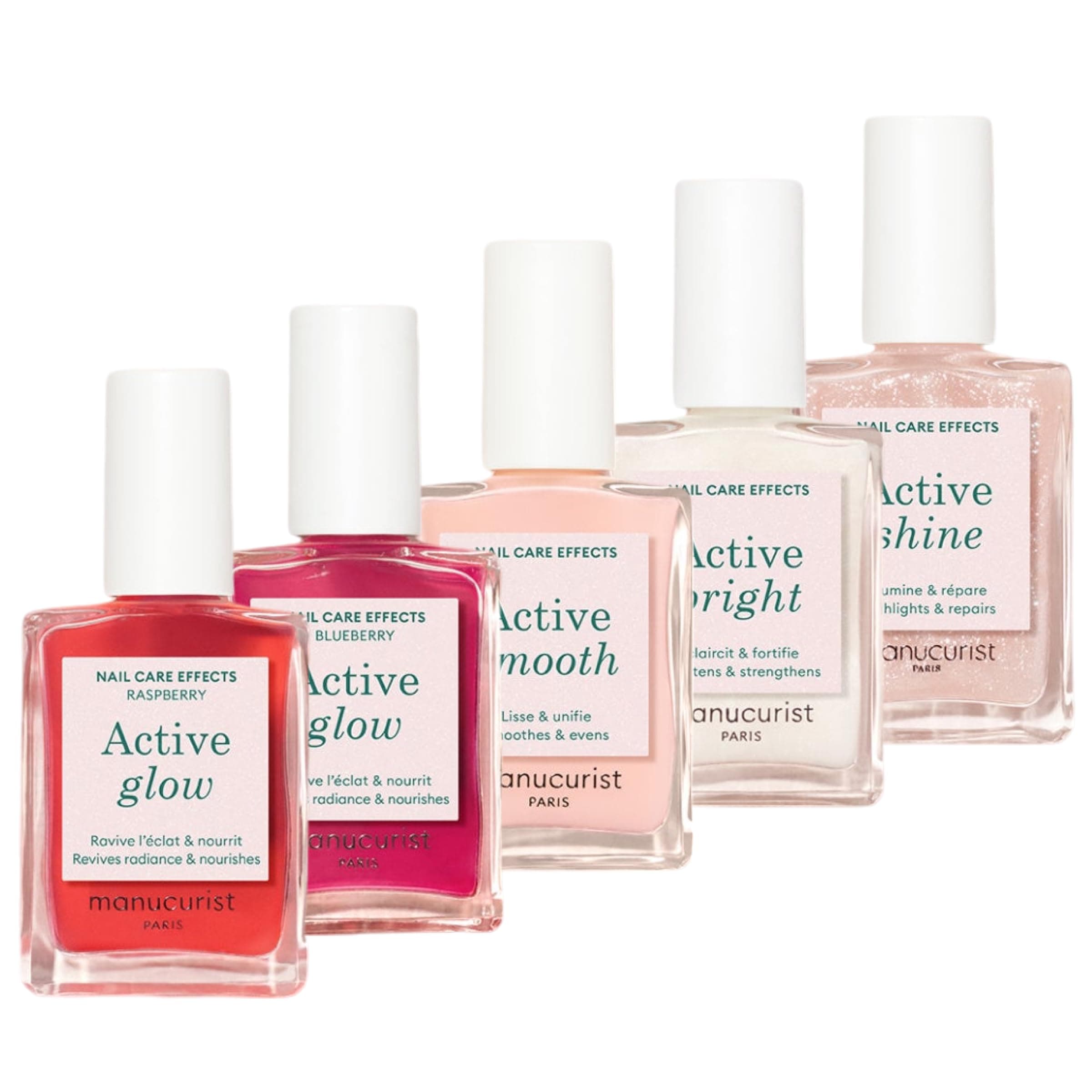 Manucurist Rainbow Active™ Full Range 5-Pack Gift Set - Nail Care & Polish Set - No Lamp - 5 Treatment Nail Polish : Glow Raspberry, Glow Blueberry, Shine, Smooth, Bright - Made in France