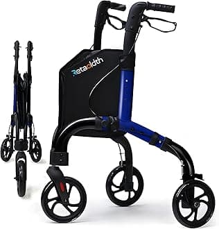Premium 3 Wheel Rollator Walker for Seniors, FSA/HSA Eligible Lightweight Foldable Elderly Three Wheeled Rollator with Storage Bag, Aluminum Mobility Aid Rolling Walker