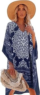 Women's Swimsuit Cover up Beach Kaftan for Bathing Suit with Floral Pattern