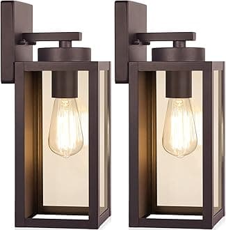 BesLowe Outdoor Wall Light Fixtures, Exterior Waterproof Wall Lanterns, Brown Porch Sconces Lighting with E26 Sockets, Modern Outside Lights for House Patio Front Door Entryway, 2-Pack