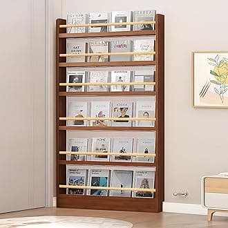 Wooden 3/4/5/6 Tier Behind The Door Bookshelf, Tall Narrow Floor Standing Bookcase, Space-Saving Storage Organizer for Books, Bedroom, Living Room, Office Brown 35.4x3.9x70.2