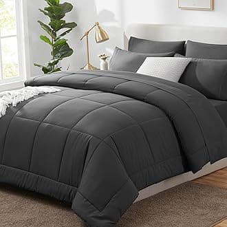 CozyLux Dark Grey Twin XL Comforter Sets 5 Pieces Twin XL Bed in a Bag Dark Grey Bedding Sets XL Twin Extra Long with All Season Quilted Comforter, Flat Sheet, Fitted Sheet, Pillowcases