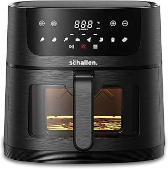 Schallen Digital Air Fryer Healthy Eating Low Fat Large Fast Cooking Machine with Touch Screen, Grill Rack, Adjustable Temperature & 60 Min Timer, Glass Window, Black (4L)
