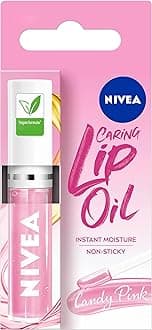 NIVEA Candy Pink Lip Oil (5.5ml), Moisturised Lips With 100% Natural Oils Including Jojoba Oil, Long Lasting and Non-Sticky Lip Gloss