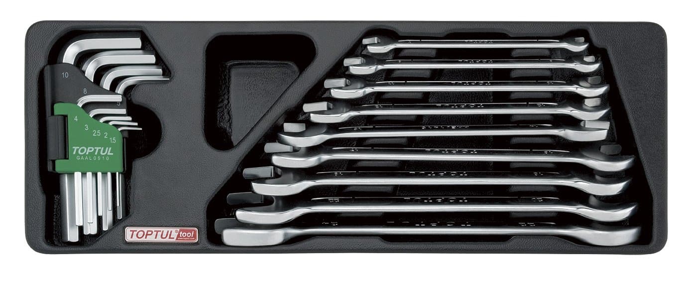 Double Open End Wrench & Hex Key 18pcs Wrench Set (Mirror Finish) Metric