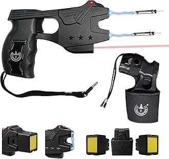 Heavy Duty Stun Gun for Self Defence,15 Foot Range, 1.80 µC Painful,LED Flashlight,Rechargeable Stun Gun for Man and for Woman,Holster Included - Design Patent Pending