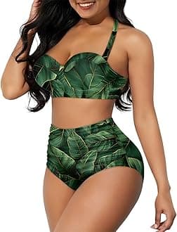 Womens High Waisted Bikini Set Halter High Rise Two Piece Swimsuits Push Up Tummy Control Bathing Suits Size S-2XL