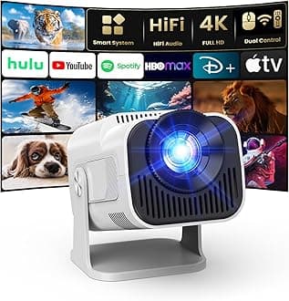4K Projector with Wifi and Bluetooth, 1080P Native Mini Projector Portable, Compatibile with TV Stick/Memory Stick/Laptop, Smart Home Outdoor Projector-White