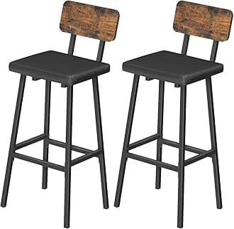 HOOBRO Bar Stools Set of 2, PU Upholstered Breakfast Bar Stools, Industrial Barstools with Backrest and Footrests, Bar Chairs for Kitchen, Dining Room, Bar, Rustic Brown and Black EBF84RBY01G2