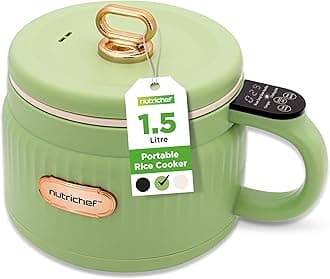 NutriChef Portable Electric Rice Cooker, 1.6L Mini Cooker with Non-Stick Ceramic Pot, Digital Control Panel, 6 Cooking Modes for Rice, Soup, Stew, Porridge & More, Green