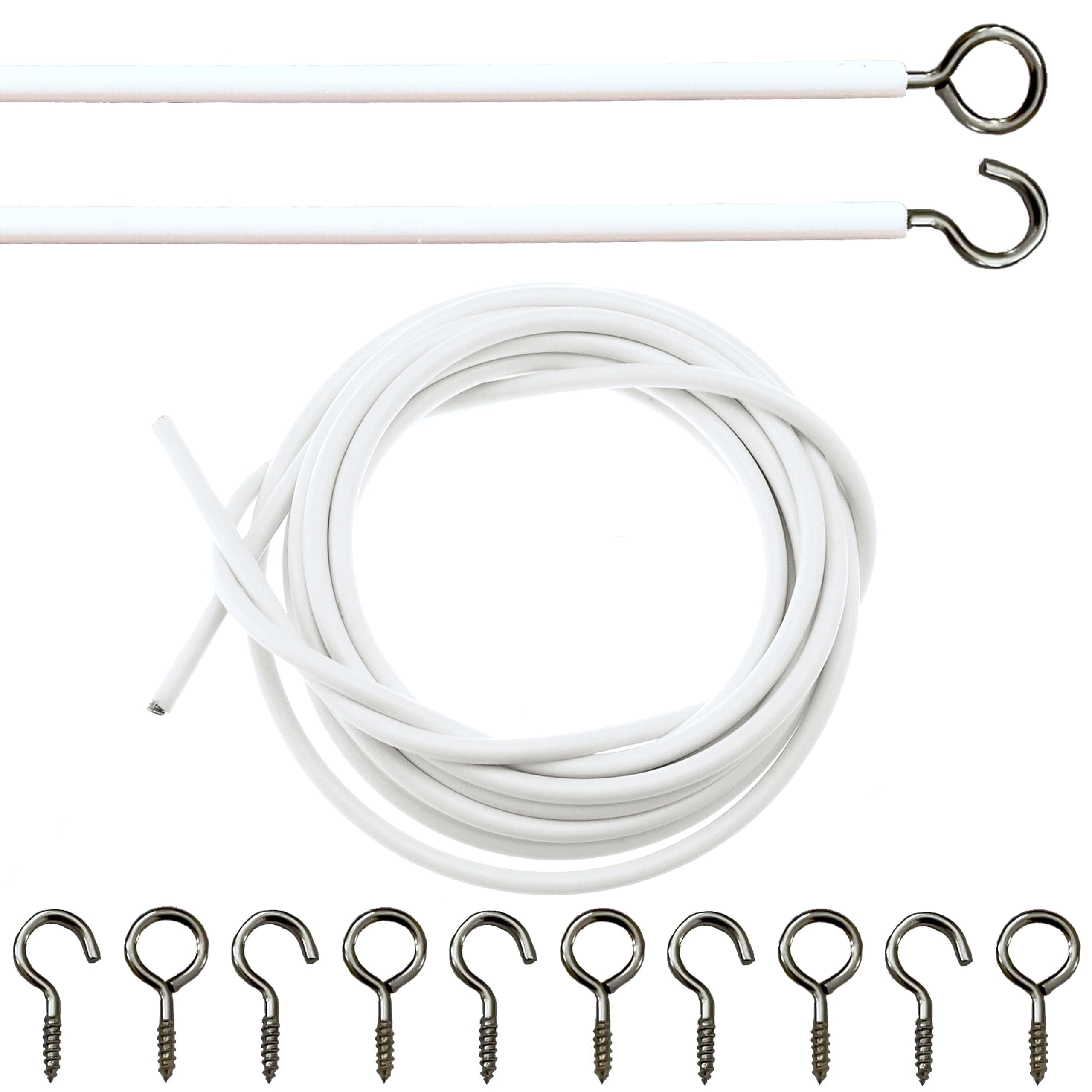 Curtain Wire 3 Metre Length. Includes 8 Eyes 8 Hooks