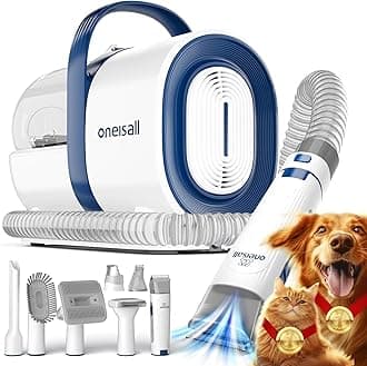 oneisall Dog Cat Grooming Kit with Vacuum,Dog Clippers Paw Trimmer Nail Grinder,12000Pa Powerful Suction 99% Pet Hair,Self Cleaning Dog Brushes for Thick Short Long Hair with 7 Tools for Shedding