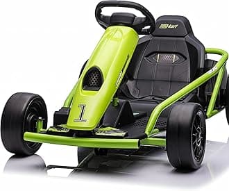 Go Kart Electric Drift Kart Car, 24V Outdoor Ride on Toy, Fast 2×300W Motor, 8 MPH High Speed Drift Car, with Music and Slow Start, for Kids 8-12 Years Old Racing Toys (Green)
