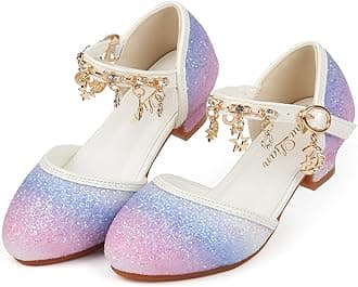 Little Kids Girls Dress Pumps Glitter Sequins Princess Low Heels Princess Dress Shoes Party Dance Shoes Rhinestone Sandals