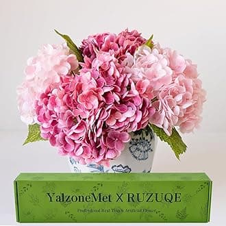 YalzoneMet 4 Pcs Real Touch Hydrangea Artificial Flower Lifelike 21'' Long Stem Latex Hydrangea Flower for Thanksgiving Home Kitchen Decor Wedding Christmas Table Centerpiece 2 Pink + 2 Rose Pink