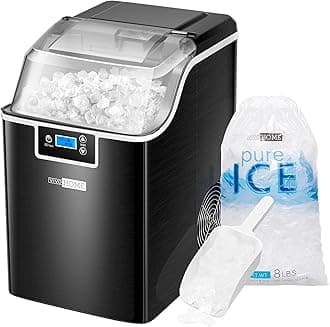 VIVOHOME Nugget Ice Maker Countertop, Portable Pebble Ice Maker Machine with 44lbs/Day, Soft Chewable Pellet Ice Machine with Self-Cleaning, Scoop, 10 Ice Bags, for Home Kitchen, Party, RV, Camping