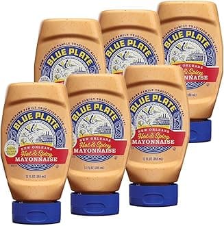 Blue Plate Hot & Spicy Mayonnaise, Rich and Creamy Mayo with a Southern Kick - 12 Fl Oz Squeeze Bottle (Pack of 6)