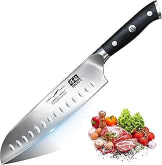 SHAN ZU Chef Knife, Santoku Knife 7 Inch Santoku Chef's Knife High Carbon High Chrome Steel Sharp Kitchen Knife Professional Kitchen Knives for Chef