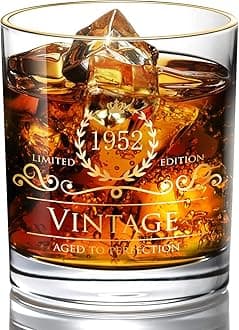 1952 69th Birthday Ideals for Men/Dad/Son, Vintage Unfading 24K Gold Hand Crafted Old Fashioned Whiskey Glasses, Perfect for Home Use - 10 oz Bourbon Scotch, Party Decorations