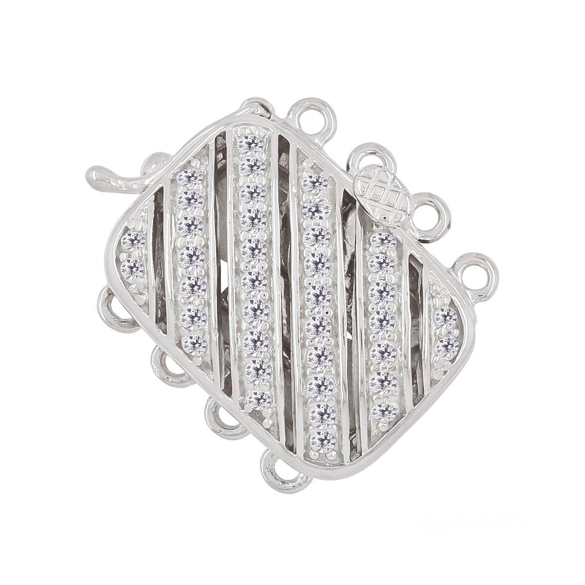 HIGH END! Sterling Silver CZ 4-Strand Cushion Pave Set Pearl Box Clasp for DIY Necklace Bracelet