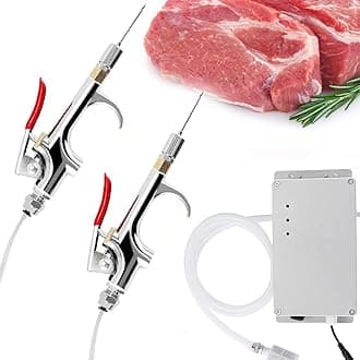 Electric Meat Injector Gun Pump with Hose, Stainless Steel Marinade Injector Syringe 70W with 10 Needles for BBQ, Turkey, Pork, Beef (Double Gun)