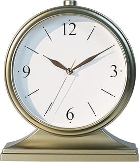 Vintage Desk Clock Silent-Non-Ticking 10-inch dial Table Clock,Retro Mantel Clocks and Easy to Read for Living Room, Bedroom, Shelf Decoration, Fireplace, Farmhouse Decor (Gold)