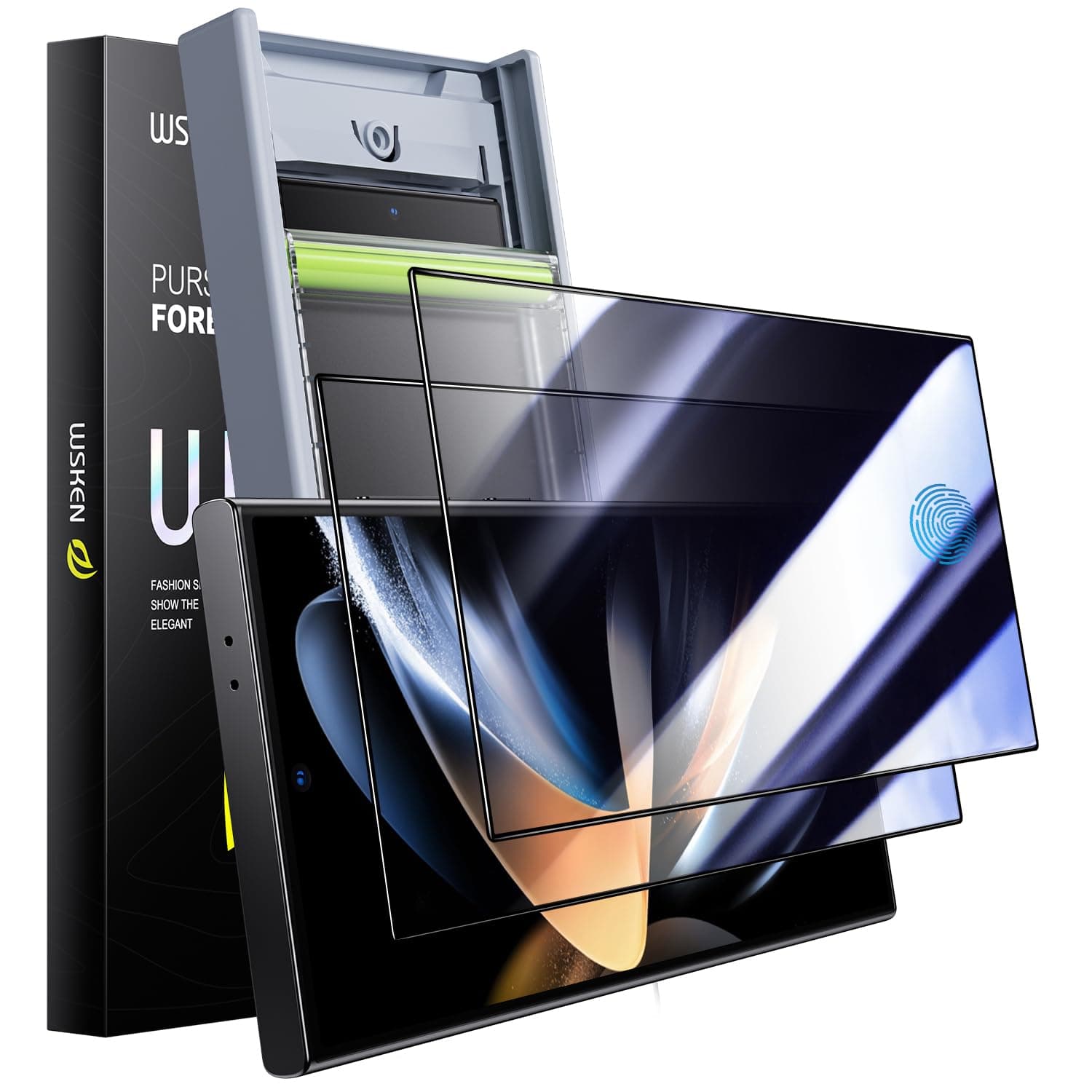 WSKEN for Samsung Galaxy S24 Ultra Privacy Screen Protector Tempered Glass [24° Anti-Spy] [Zero Bubble] [Auto Dust-Remove] [Support Fingerprint Unlock] Anti Glare HD 9H 6.8 inch - 2 Pack