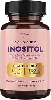 Inositol Myo & D-Chiro 4100MG Vegan Capsules, Metabolic Function, Hormonal Balance and Psychological Function, 9-in-1 Myo Inositol, Folate 5-MTHF, Chromium, Zinc, VIT B6, B12 & D3