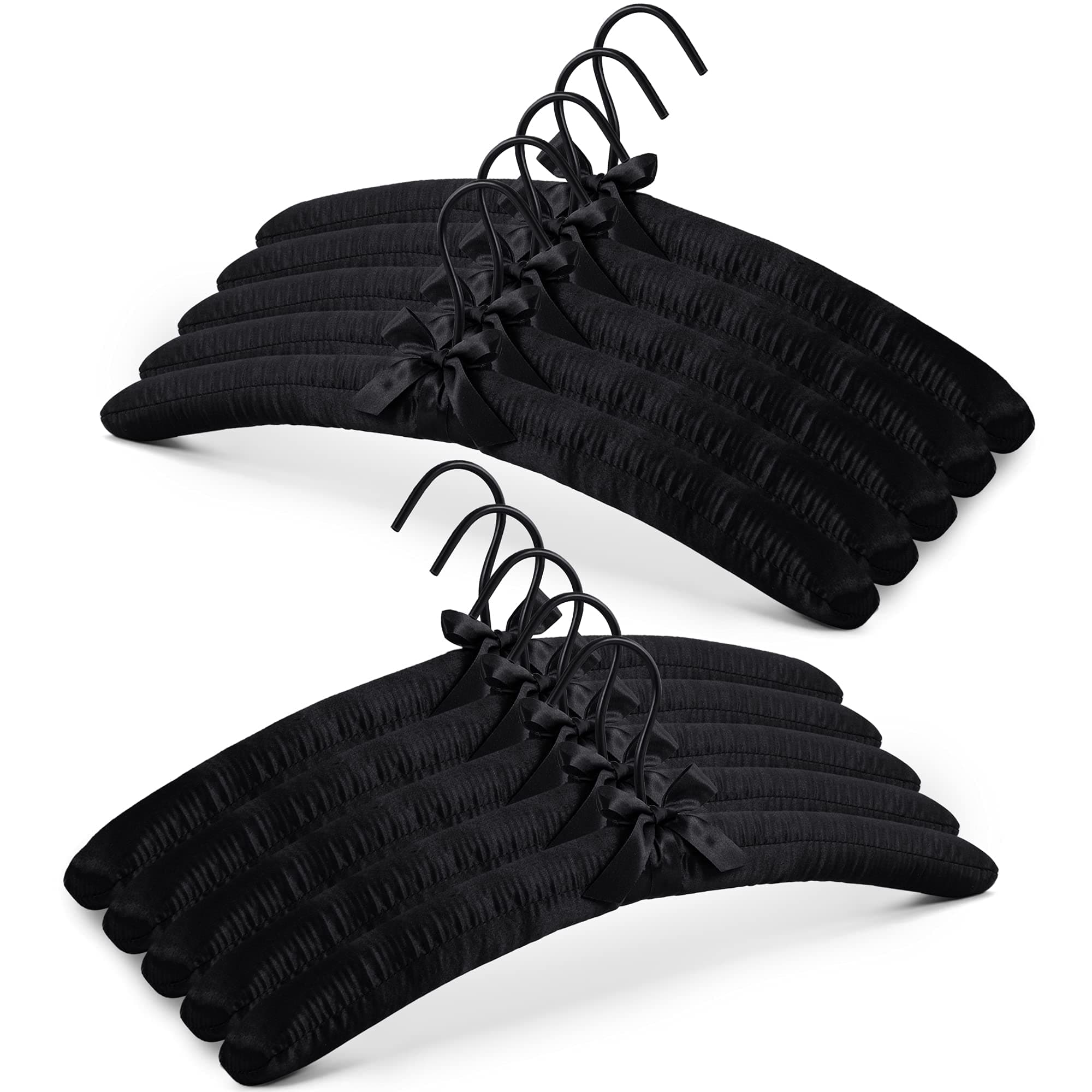 JS Hanger Padded Hanger for Sweaters - 17 Inch Extra Large Heavy Duty Satin Covered Coat Hangers No Shoulder Bump for Women Clothes, Sweaters, Dresses, Clothing, Weddings, Lingerie Pack of 10, Black