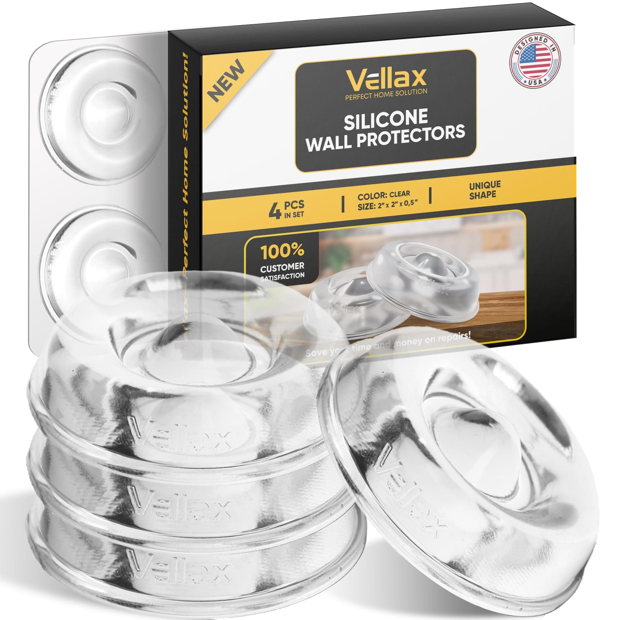 Door Knob Wall Protector 4 pcs (2"x0.5") – Easy to Install, Silicone Wall Protectors from Door Knobs for Noise Reduction & Surface Protection, Self Adhesive