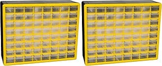 Akro-Mils 64-Drawer Plastic Drawer Storage Cabinet for Garage Organization, Bead Organizer, Building Bricks Storage, Teacher Toolbox, Makeup Organizer, 20-Inch W x 6-Inch D x 16-Inch H, 10164 Yellow
