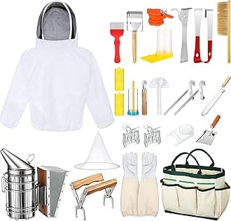 30 Pcs Beekeeping Supplies Beehive Equipment Beekeeping Starter Kit Bee Keeper Supplies All with Jacket Beehive Kit Bee Smoker Uncapping Tool for Beginners Professional Beekeepers(Large)