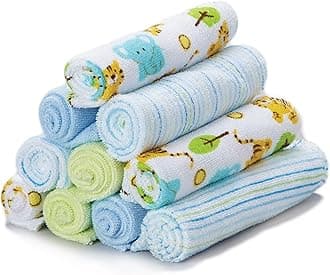 Spasilk 10 Pack Soft Terry Bath Washcloths – Newborn Boy or Girl, Blue Tiger