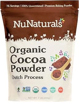 NuNaturals Unsweetened Organic Fairtrade Certified Cocoa Powder, Premium Dutch-Process For Drinking and Baking, 1 lb