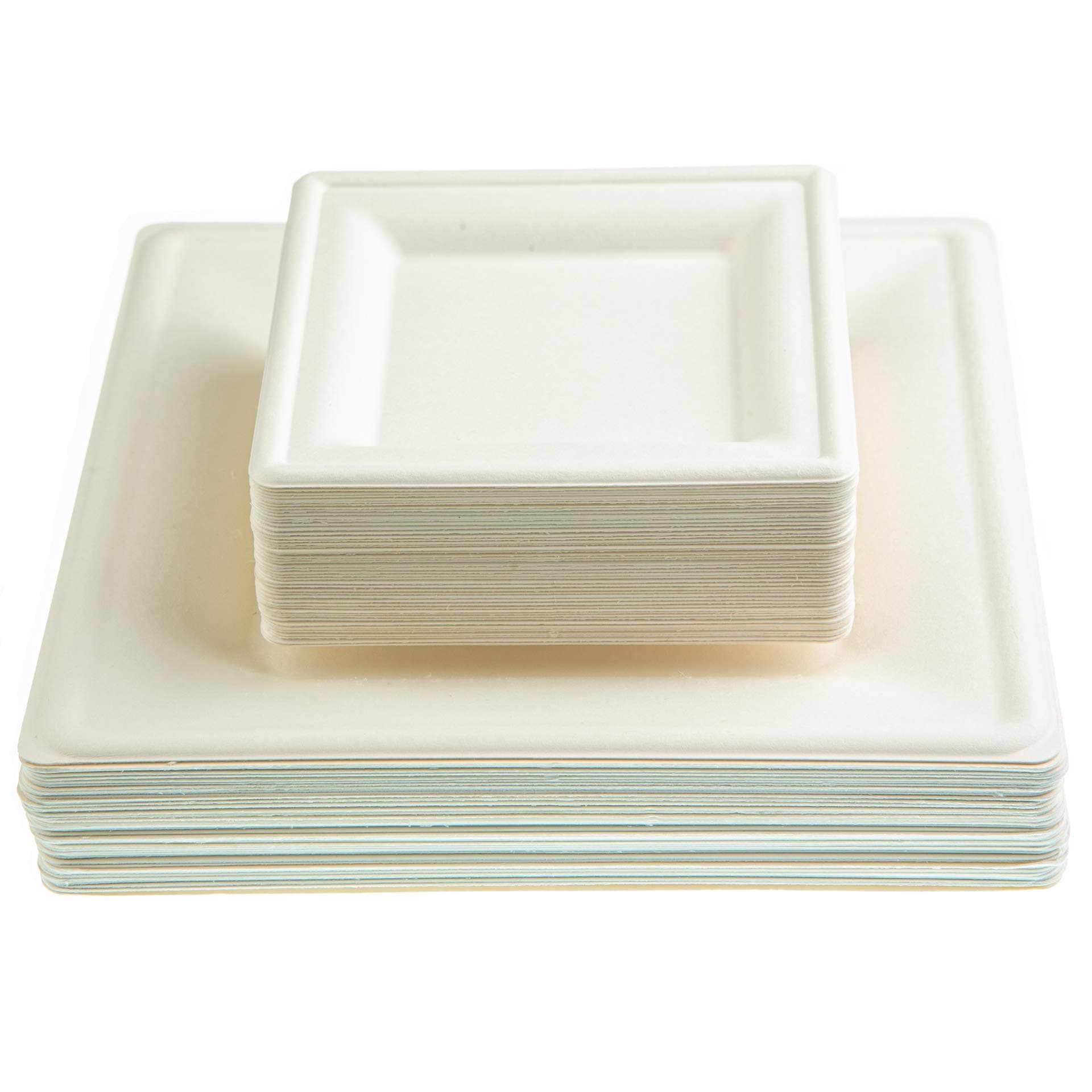 Kiki Green Bagasse Square Compostable Plates [100-pack] Dessert Disposable White Paper Plates Made Of Sugarcane (10 and 6 inch)