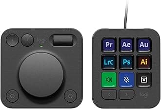 MX Creative Console, Programmable Keypad With 9 Customisable LCD Keys and Control Dial for Graphic Design, Video Editing, Photography, use with Adobe, Zoom, Spotify and more - Graphite