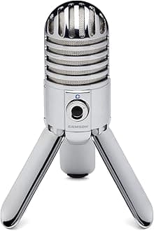 Samson Meteor Mic - Portable USB Studio Quality Condenser Microphone - High Performance, General Purpose/Podcast/Gaming/Music Recording Microphone, 16-bit, 44.1/48kHz resolution, Silver Chrome