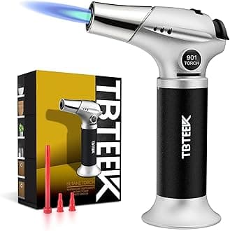 TBTEEK Butane Torch, Kitchen Torch Cooking Torch with Safety Lock & Adjustable Flame for Cooking, BBQ, Baking, Brulee, Creme, DIY Soldering(Butane Not Included)